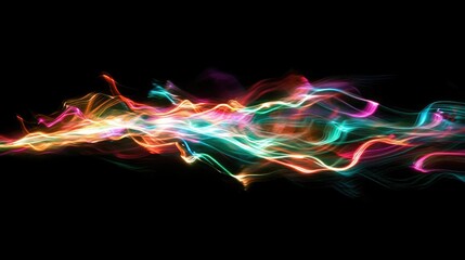 Vibrant and Colorful Abstract Light Trails in Motion Against a Black Background Highlighting Fluid Energy and Dynamic Movement for Artistic and Creative Use