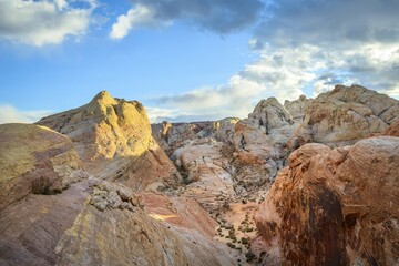 Colorful, Red Orange Rock Formations, Sandstone Rock, Hiking Trail, White Dome Trail, Valley of Fire State Park, Mojave Desert, Nevada, USA, North America