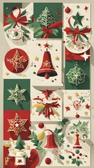 Abstract mix of traditional Christmas symbols arranged in a vibrant modern style, AI generated