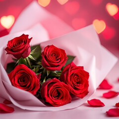Bouquet of Fresh Red Roses with a Soft Dreamy Background