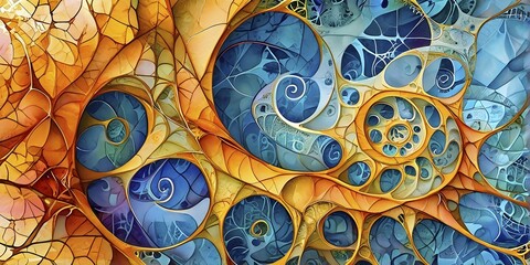 Fototapeta premium Abstract illustration of fractal patterns found in nature representing the application of mathematical patterns in technology and design, AI generated