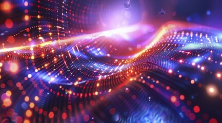 Obraz premium Vibrant abstract digital landscape with pink and blue waves made of glowing dots, ai generated, AI generated