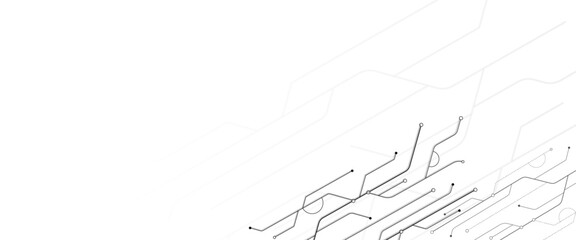 Vector Technology connected white lines and dots with electronics elements on tech bg. Digital technology futuristic internet network speed connection white background.