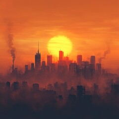 Fototapeta premium Illustration of a city skyline with thick dust.