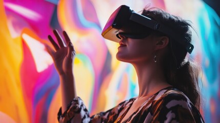 A creative professional using augmented reality tools for virtual art exhibitions and gallery tours, AR art scene, Artistic style