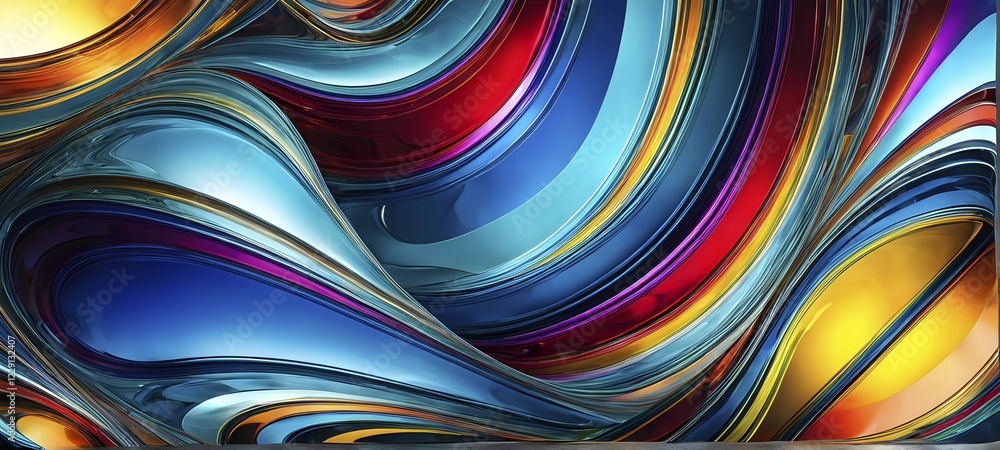 Poster 3d rendering of vibrant colored abstract changing glass design in an ornament structure, ai generate