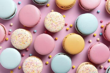 Obraz premium Colorful French Macaron sweets. KI generiert, generiert AI generated