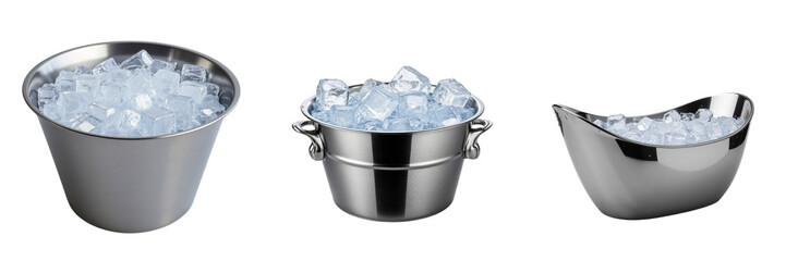 Stainless Steel Ice Tubs Display with Clear Ice Cubes