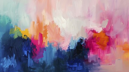 Colorful abstract painting with dynamic strokes of pink, blue, and orange on a canvas, ai generated, AI generated