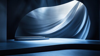 Abstract Architectural Interior with Serene Blue Hues