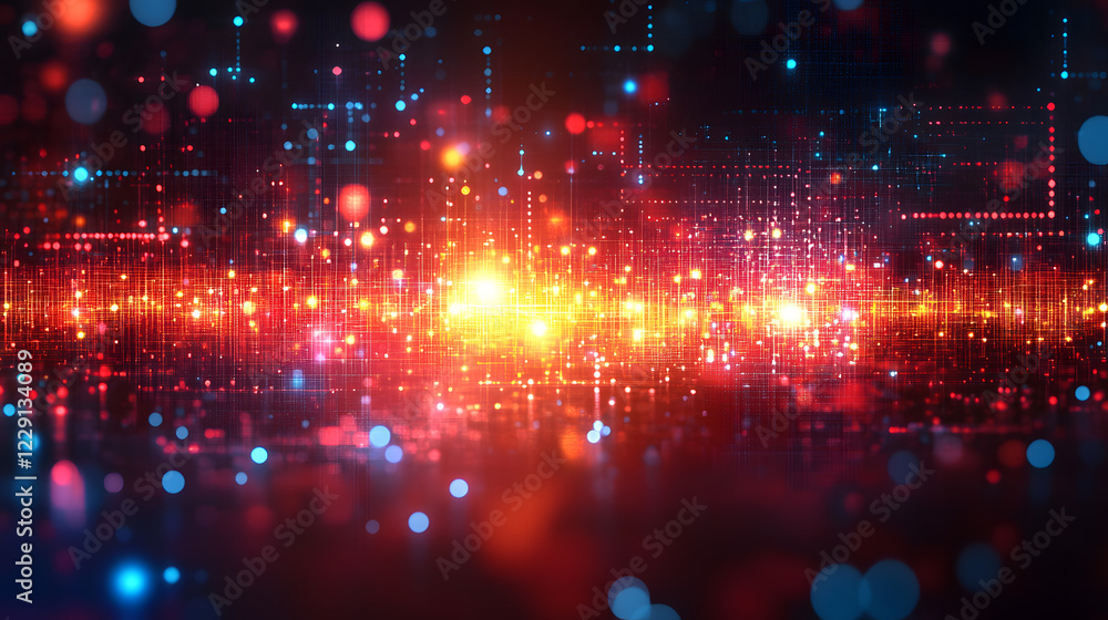 Poster vibrant abstract digital wave with glowing lights, representing energy and technology in a colorful 