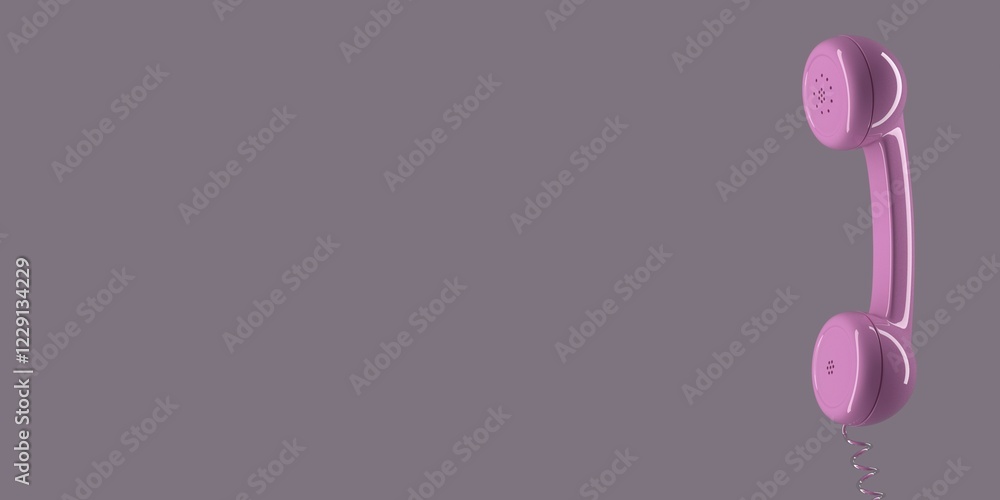 Poster pink phone receiver on a background with space for text or image, dating line concept, 3d rendering