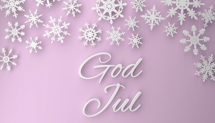 God Jul, Scandinavian Christmas background with snowflakes, 3d rendering