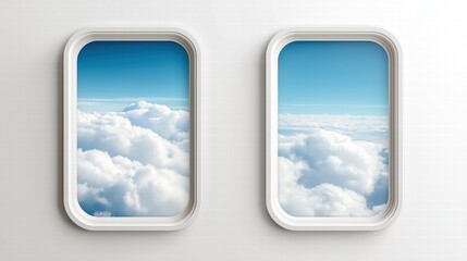A transparent glass pane is featured in this vector illustration of an airplane window template that shows the outside and inside views.