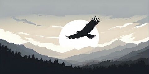 Fototapeta premium Abstract minimalist illustration of a flying bird embodying the concept of freedom, AI generated