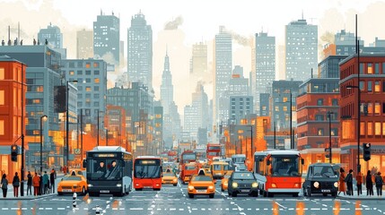 Obraz premium An Illustration Of A colorful cartoon city scene