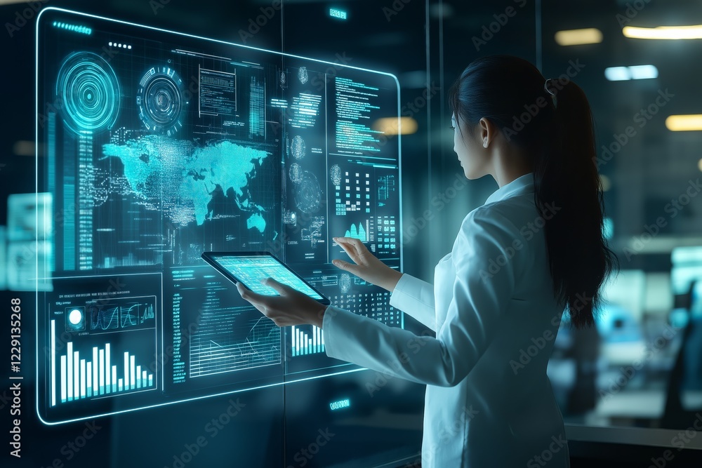 Poster advanced data analytics in hightech stresses automation, collaboration, and innovation, highlighting