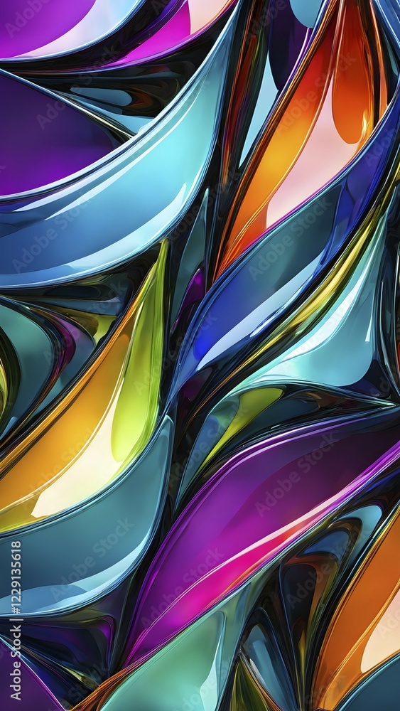 Poster 3d rendering of vibrant colored abstract changing glass design in an ornament structure, ai generate