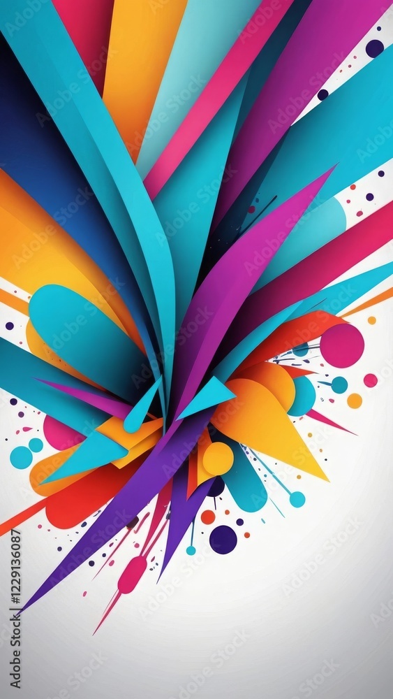 Aufkleber dynamic abstract design with colorful, layered shapes and splashes on a bright background