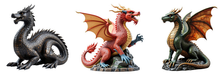 Obraz premium Three Exquisite Dragon Sculptures Showcasing Unique Designs