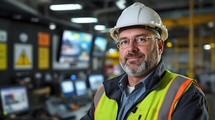 Safety officer in protective gear ensuring compliance at a modern mining facility (Industry)