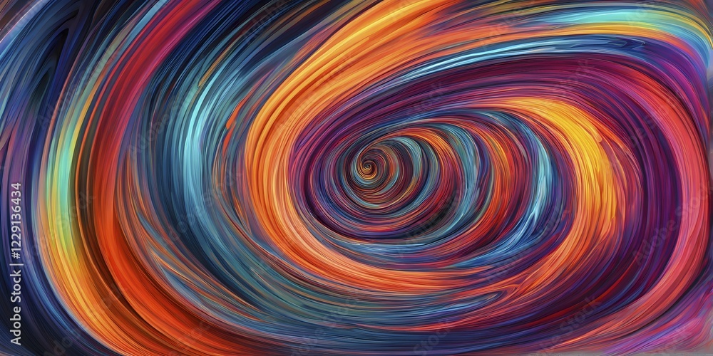 Poster abstract digital art capturing the essence of a swirling tunnel in vibrant colors in dynamic motion,