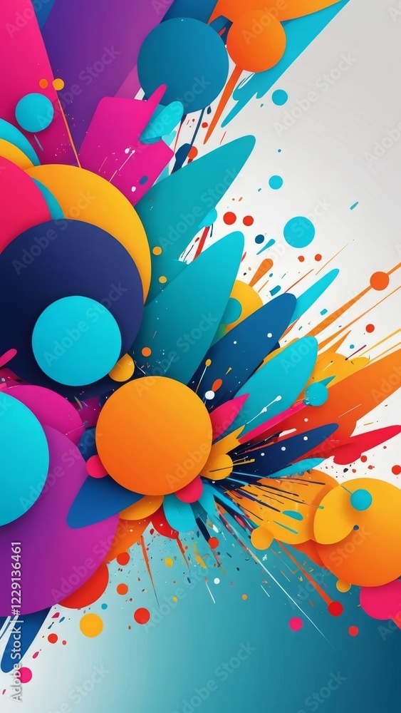 Poster colorful abstract burst with geometric circles and splashes on a dynamic background