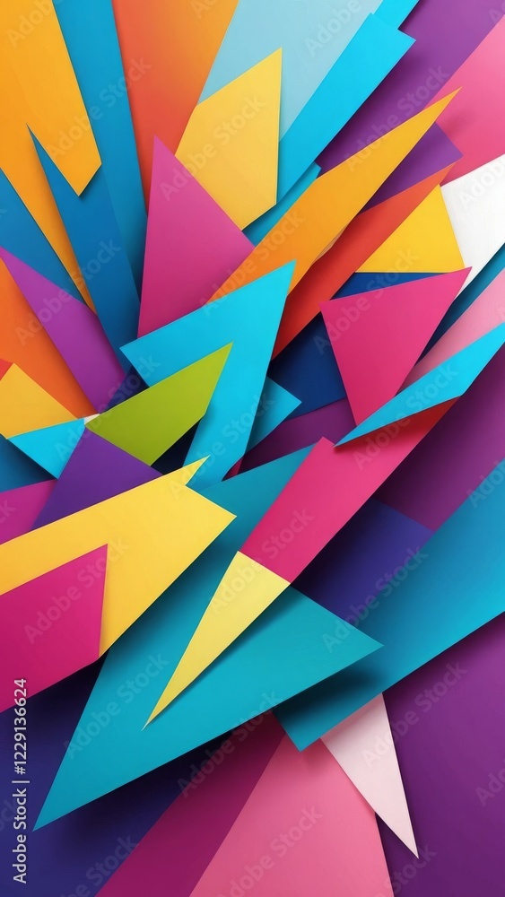Poster dynamic abstract design with colorful geometric triangles on a vibrant background