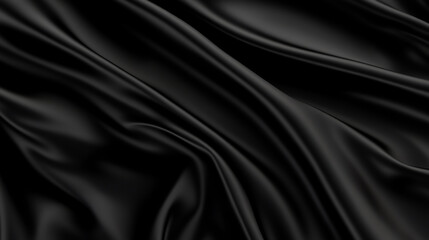 A rich black satin background featuring gentle waves and folds that catch the light softly 