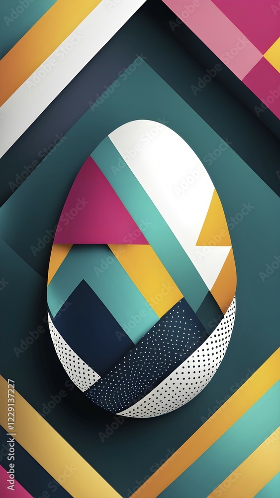Poster abstract easter egg design with geometric patterns, bold colors, and a mix of textures, creating a m