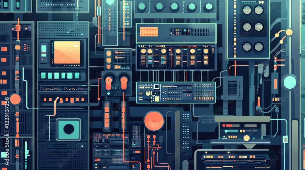 Poster abstract technology background with circuit patterns and control panels