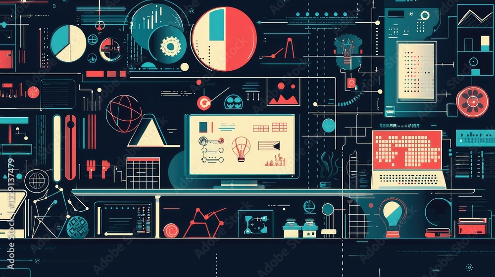 Poster colorful abstract technology and data visualization composition