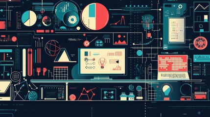 Fototapeta premium Colorful Abstract Technology and Data Visualization Composition