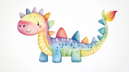 Obraz premium Adorable Watercolor Rainbow Dragon Illustration for Children