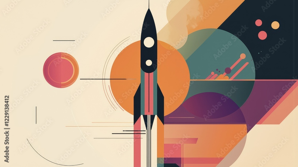 Poster abstract rocket launch in colorful geometric background design