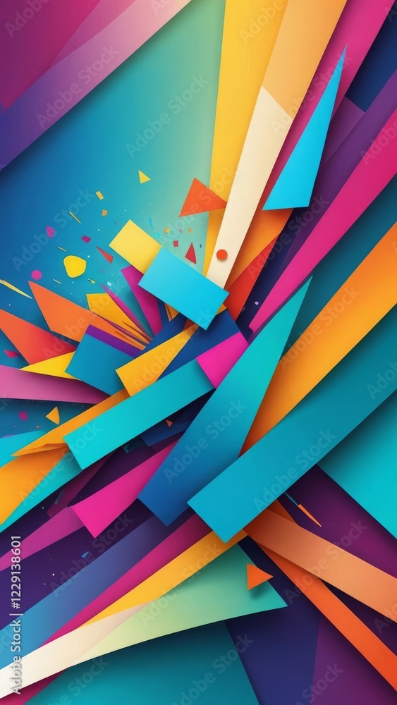 Poster dynamic abstract composition with colorful geometric shapes and vibrant lines