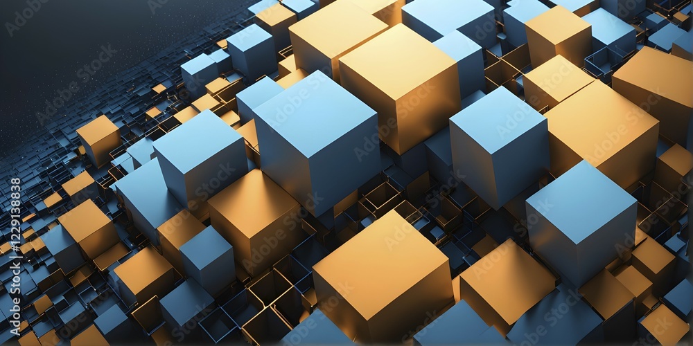 Poster 3d render of a cluster of interconnected geometric cubes forming a complex network, ai generated
