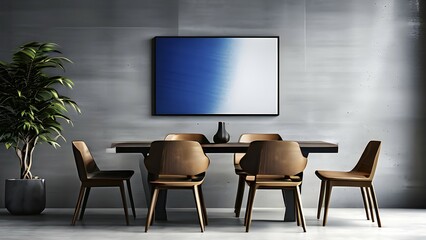 Minimalist modern interior showcasing a dining table with wooden chairs, AI generated