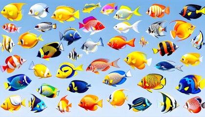 Fototapeta premium Vibrant Tropical Fish Collection Colorful Reef Aquarium Scene