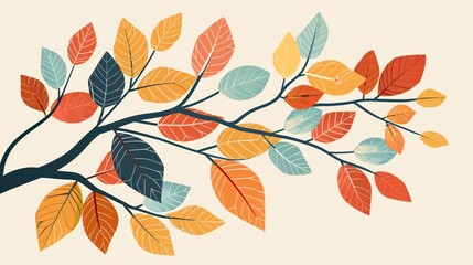 Autumn Leaves Branch Nature Element Flat Vector Illustration