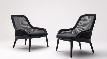 Sleek black lounge chairs with seamless mesh backs