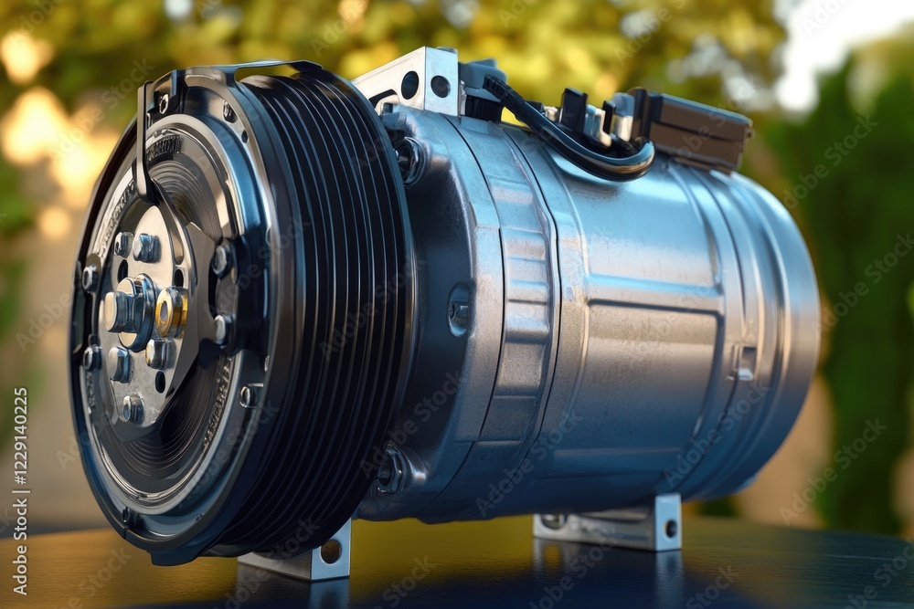 Poster close-up view of a compressor on a table