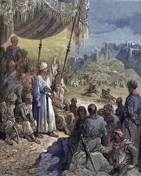 A friendly tournament during the third crusade in 1189, Historical, digitally restored reproduction from a 19th century original, Record date not stated