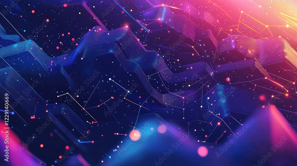 Aufkleber abstract digital background with colorful data waves and stars