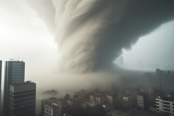 A devastating tornado rages over a major city, AI generates
