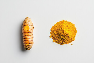 Fototapeta premium turmeric and turmeric powder on white background