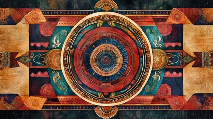 Fototapeta premium This abstract ornamental design features vibrant colors and intricate geometric patterns, perfect for creative projects, wallpapers, and artistic presentations.