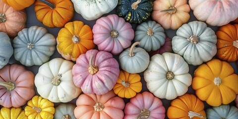 Fototapeta premium Banner with colorful pumpkins. Generative Ai, AI generated