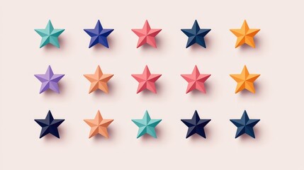 Obraz premium Colorful Three-Dimensional Stars Arranged in Pattern on Soft Background