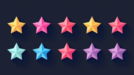 Obraz premium Colorful geometric star icons with shadow on dark background